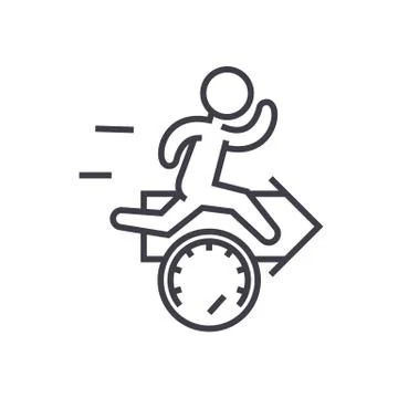 Speed, effiecency, running man with arrow vector line icon, sign, illustration Stock Illustration