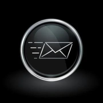 Speed email delivery icon inside round silver and black emblem Stock Illustration