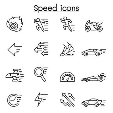 Speed, Fast icon set in thin line style Stock Illustration