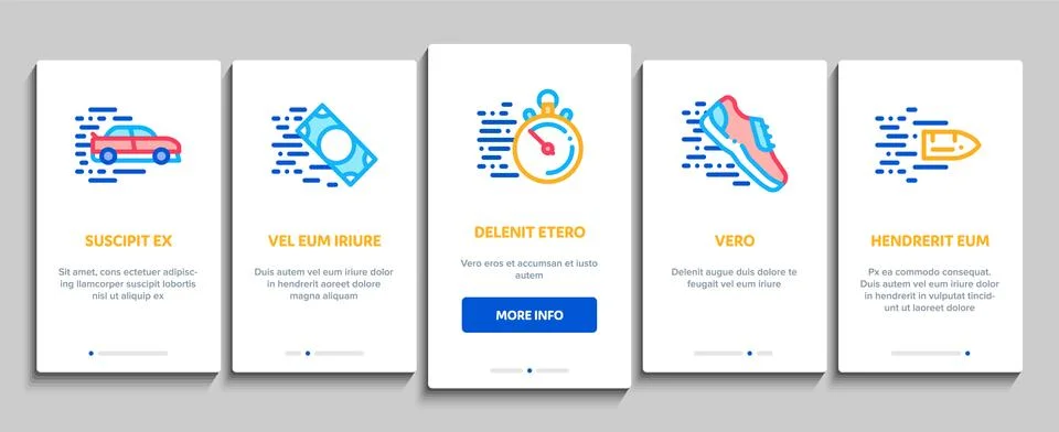 Speed Fast Motion Onboarding Elements Icons Set Vector 스톡 일러스트