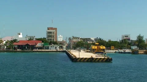 Speed ferry ship arrive by sea from Cancun to Isla Mujeres Stock Footage 54307198