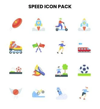 Speed Flat Vector Icons Pack Stock Illustration