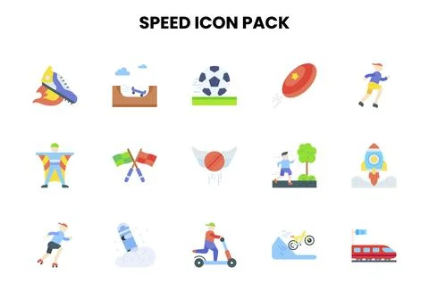 Speed Flat Vector Icons Pack Stock Illustration