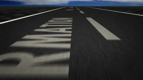 Speed flight communication text on road loop Stock Footage 152765873