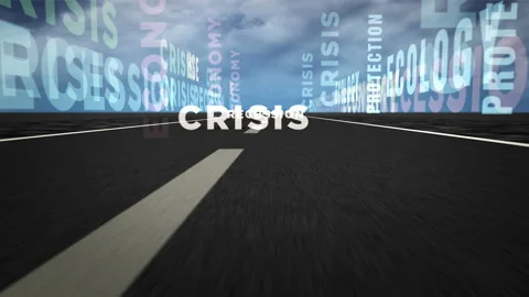 Speed flight Crisis text on road loop Stock Footage 152223797