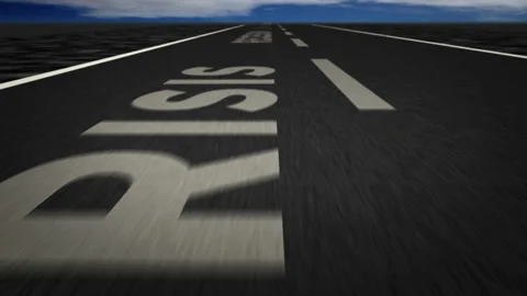 Speed flight Crisis text on road loop Stock Footage 152223837