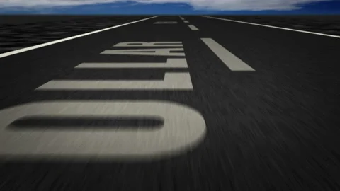 Speed flight Currency text on road loop Stock Footage 153578447