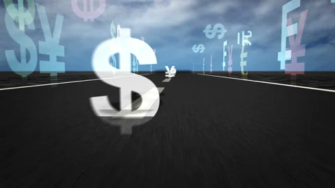 Speed flight Currency text on road loop Stock Footage 153921715