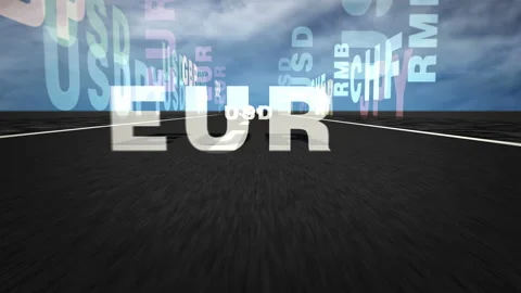 Speed flight Currency text on road loop Stock Footage 154099206