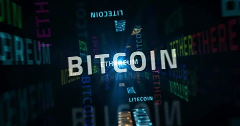 Speed flight over Bitcoin text loop abstract concept Stock Footage 152972346