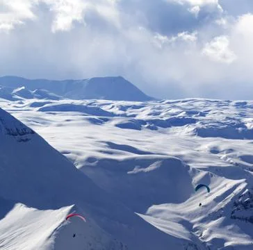 Speed flying in winter mountains Fotos de archivo