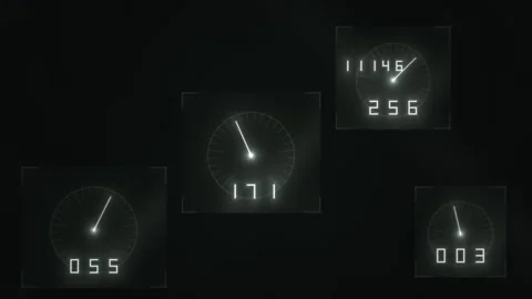 Speed gauges display readings in a dark environment with Видео 338227140