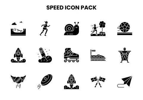 Speed Glyph Design Icons Pack Stock Illustration