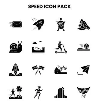 Speed Glyph Set Icons Pack Stock Illustration