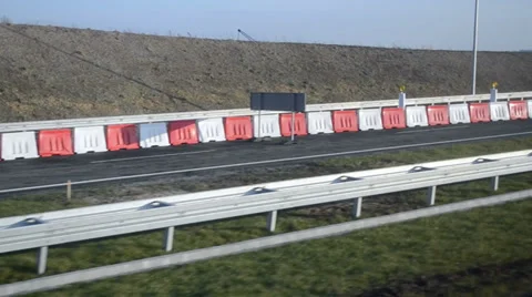 Speed highway with metal security border road sign, rapid transportation. Video stock 36192260