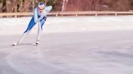 Speed Ice Skater Skating Race On Turn Hd Slow-Motion Video. View Of Athlete Legs Stock Footage
