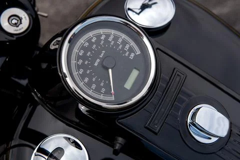 Speed indicator and ignition switch of sport motorcycle Stock Photos