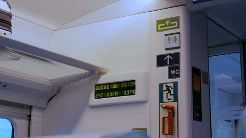 Speed indicator panel inside a car of a high-speed train Stock Footage 102817030