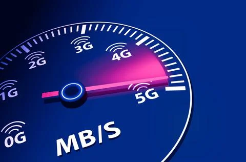 Speed instrument, 5G 5th generation mobile network wireless speed Stock Illustration