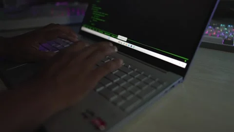 Speed laptop keyboard typing by hand for coding Stock Footage 290949586