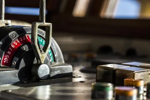 Speed Lever in the Ship Control Room Foto stock