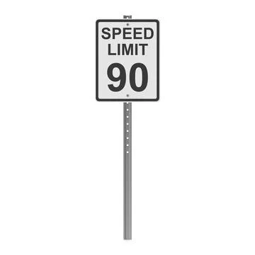 Speed Limit 90 Road Sign on a Pole Stock Illustration