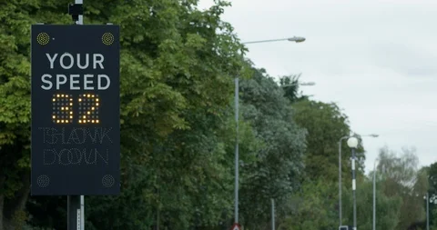Speed Limit Lcd Screen Close Up Safety Sign to Signal Road Traffic. British  Stock Footage 94723578