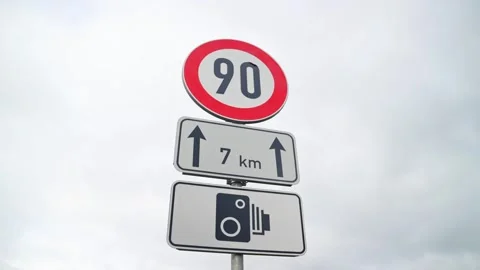 Speed Limit Sign in Camera Surveillance Zone on Cloudy Day 스톡 동영상 319000376