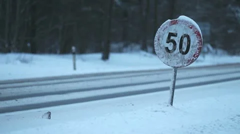 Speed limit at winter, 50 Stock Footage 10572073
