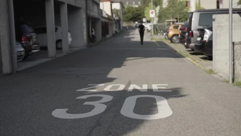 Speed limit zone 30 sign on road Stock Footage 127849468