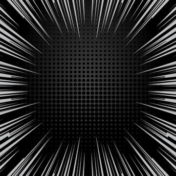 Speed lines and halftone background with space for text. Black and white vector Stock-Illustration