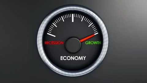 Speed meter indicates economic growth. 3D illustration Stock Illustration