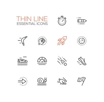 Speed - modern vector single thin line icons set Stock Illustration