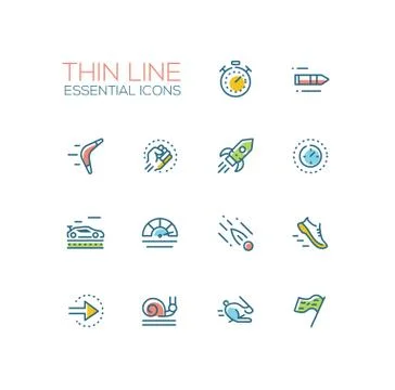 Speed - modern vector single thin line icons set Stock Illustration