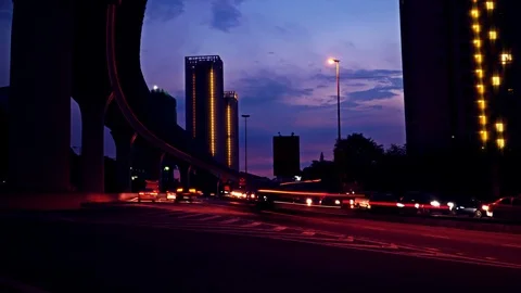 Speed motion light trail for busy traffic night Stock Footage 75509528