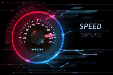 Speed motion line vector abstract tech background with car racing speedometer Illustrazione stock