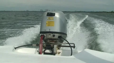 Speed motor boat engine fast move over water surface Stock Footage 53235451