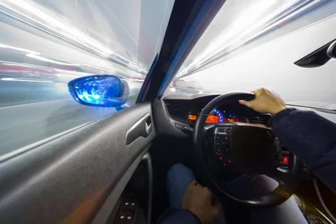 Speed movement car view from the interior Foto stock