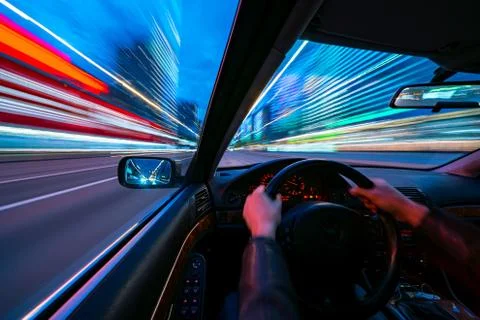 Speed movement car view from the interior Fotos de archivo