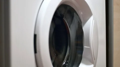 Speed Pan Over A Washing Machine In Function, Laundry Room, Household Appliance Stock Footage 70161294