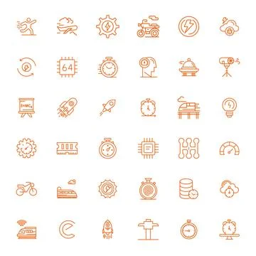 Speed Premium Vector Bundle with 36 256x256 Detail Enhanced Bold Line Icons Stock Illustration