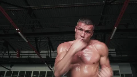 The speed of the punch of the boxer is very high. Stock Footage 291729080