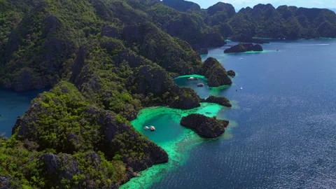 Speed ramp Barracuda Lake Coron, Palawan, Philippines. Magic aerial view drone Stock Footage 344593229