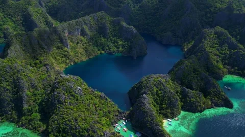 Speed ramp Barracuda Lake Coron, Palawan, Philippines. Smooth aerial view drone Stock Footage 344593490