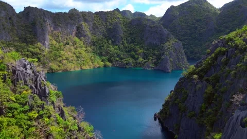 Speed ramp Barracuda Lake Coron, Palawan, Philippines. Nice aerial view drone Stock Footage 344593680