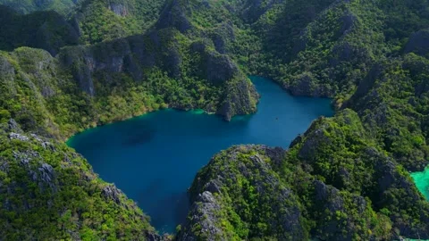 Speed ramp Barracuda Lake Coron, Palawan, Philippines. Lovely aerial view drone Stock Footage 344597521