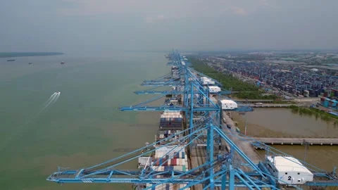 Speed ramp Northport cargo container Port Klang. Best aerial view drone Stock Footage 344596432