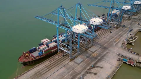 Speed ramp Northport cargo container Port Klang. Nice aerial view drone Stock Footage 344596569
