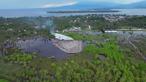 Speed ramp Plastic waste polluting rubbish dump. Unique aerial view drone Stock-Footage 344595974