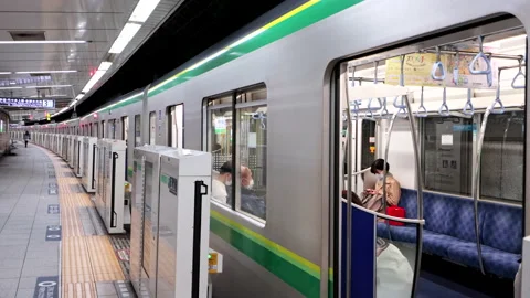 Speed ramp timelapse of Metro Train on Tokyo Metro Chiyoda Line Stock Footage 189491888
